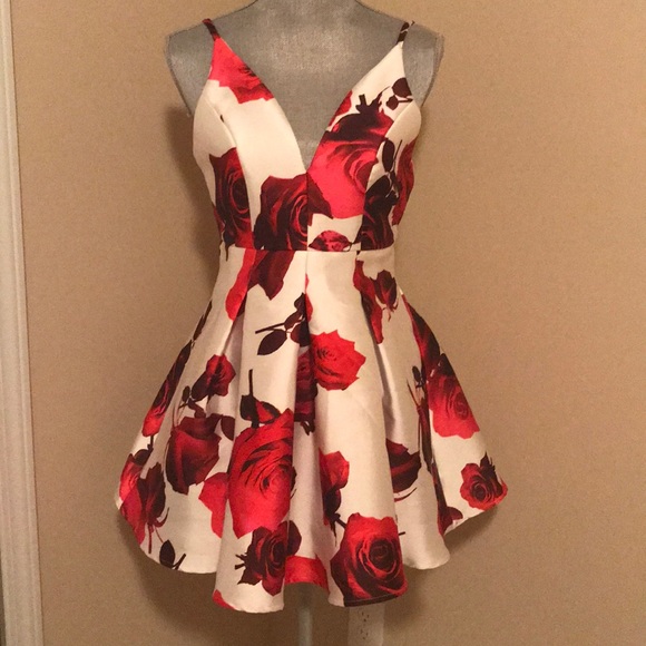 red dress with small white flowers